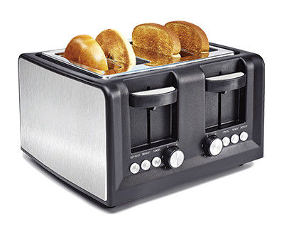 la tostadora de acero inoxidable del pan de cuatro rebanadas del hogar eléctrico de la fuente de energía con el recalentamiento de la cancelación descongela la función