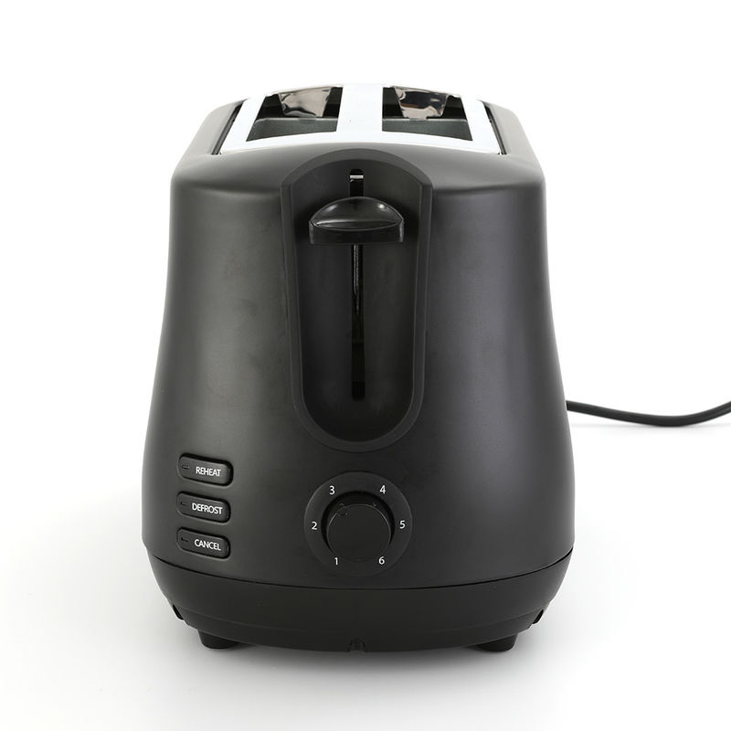 Máquina de tostadoras de 2 rebanadas de ranura ancha negra con funciones de descongelamiento de recalentamiento emergente de 6 sombras de control