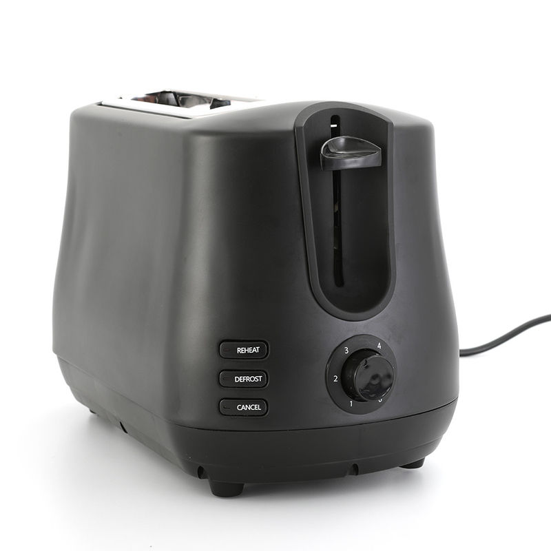 Máquina de tostadoras de 2 rebanadas de ranura ancha negra con funciones de descongelamiento de recalentamiento emergente de 6 sombras de control