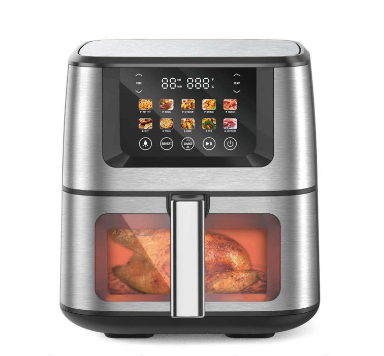Descubra la freidora de aire de acero inoxidable 8QT con control táctil, temperatura máxima de 200 ° C y 10 menús preestablecidos!